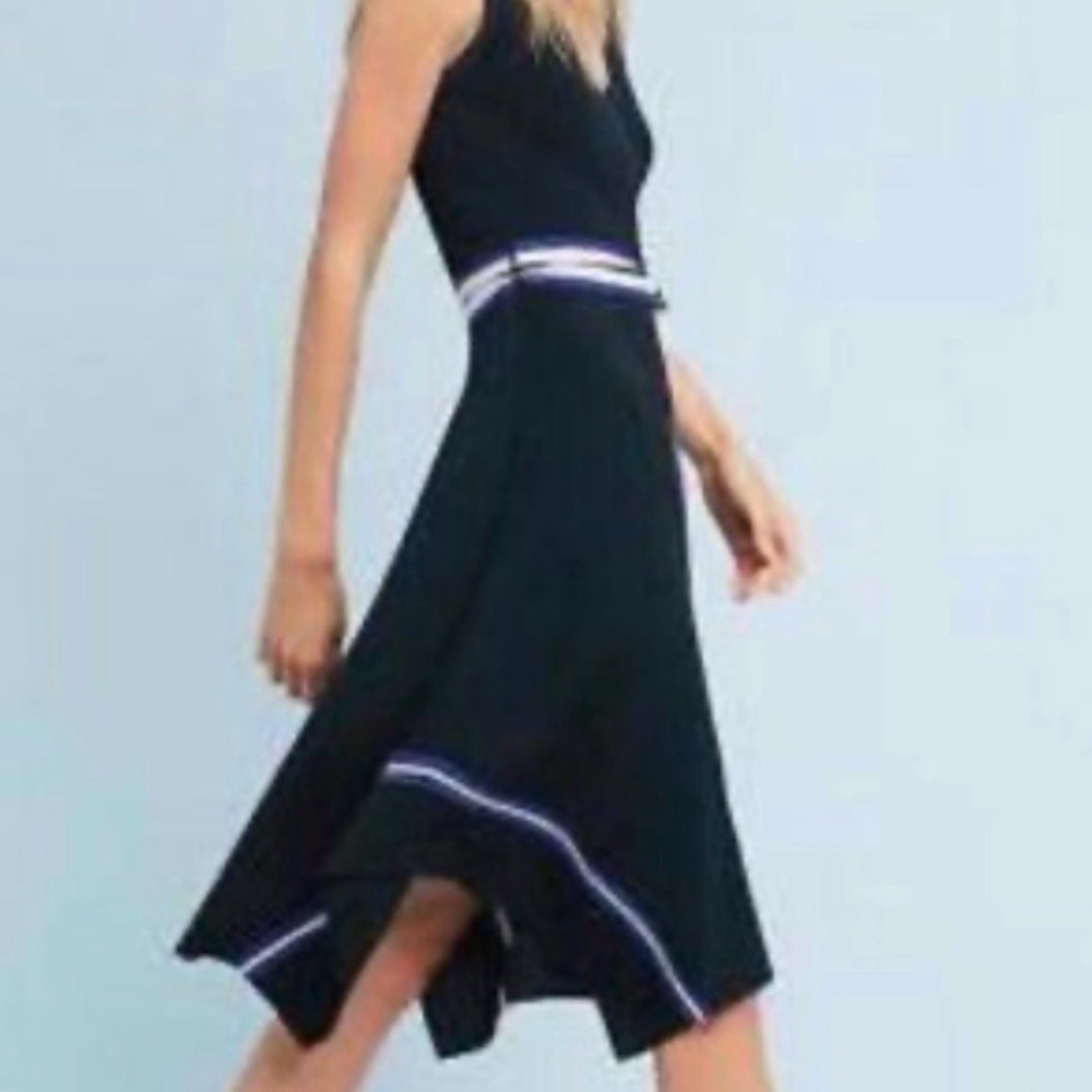 Maeve Black Sleeveless Midi Dress with Blue Trim